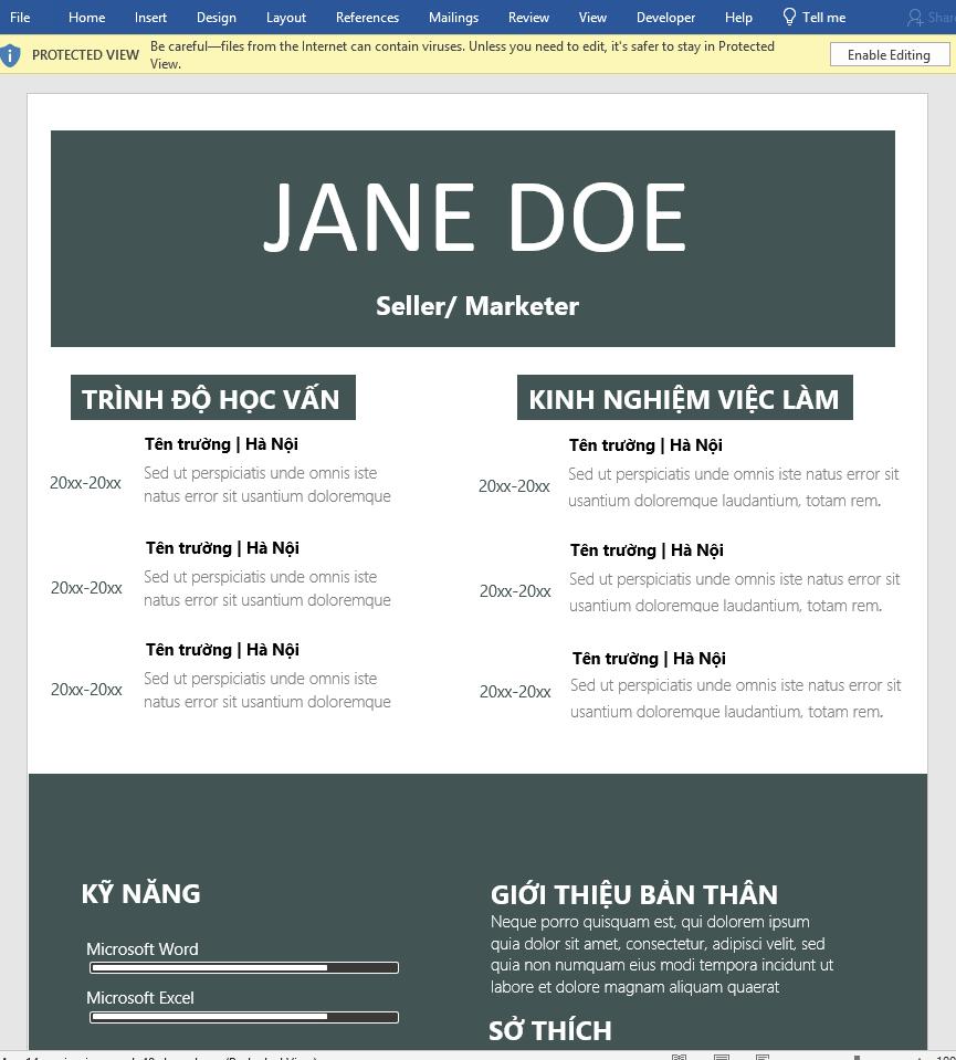 mẫu 14 CV xin việc file Word