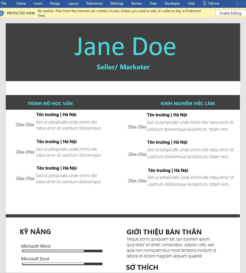 mẫu 15 CV xin việc file Word