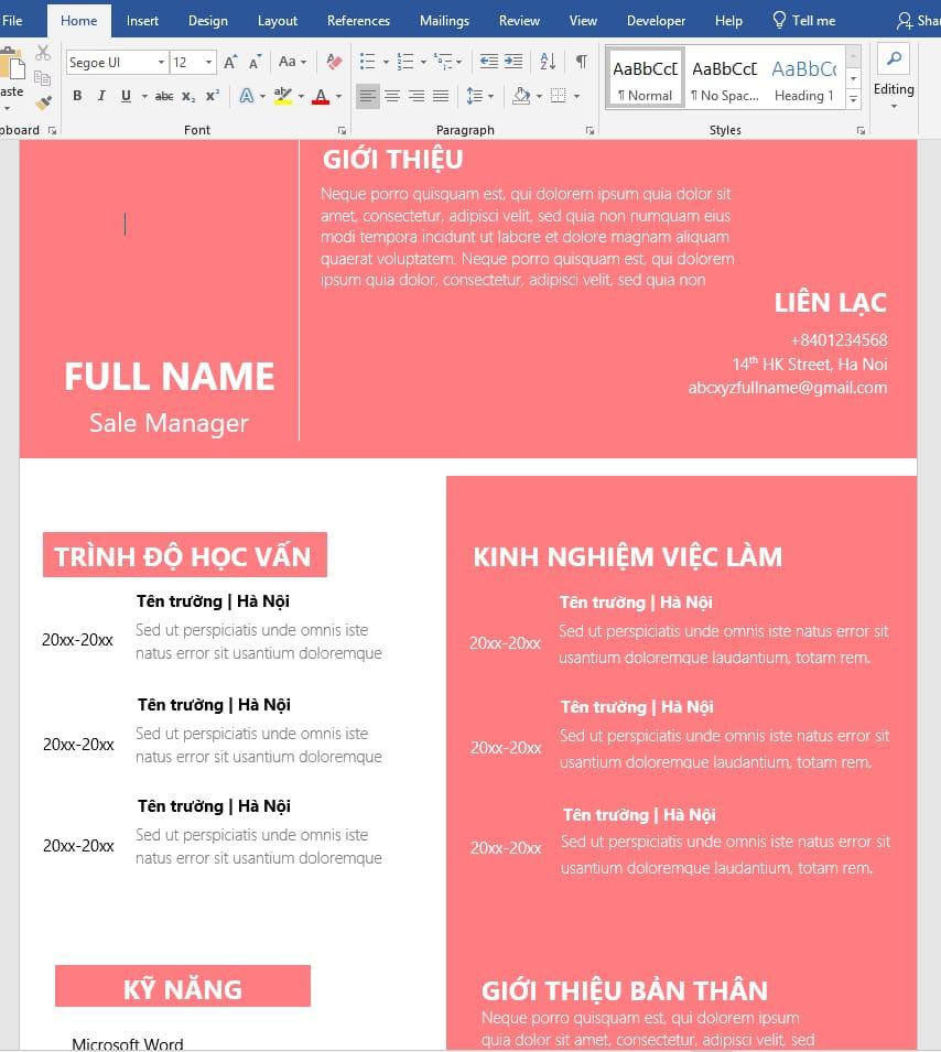 mẫu 2 CV xin việc file Word