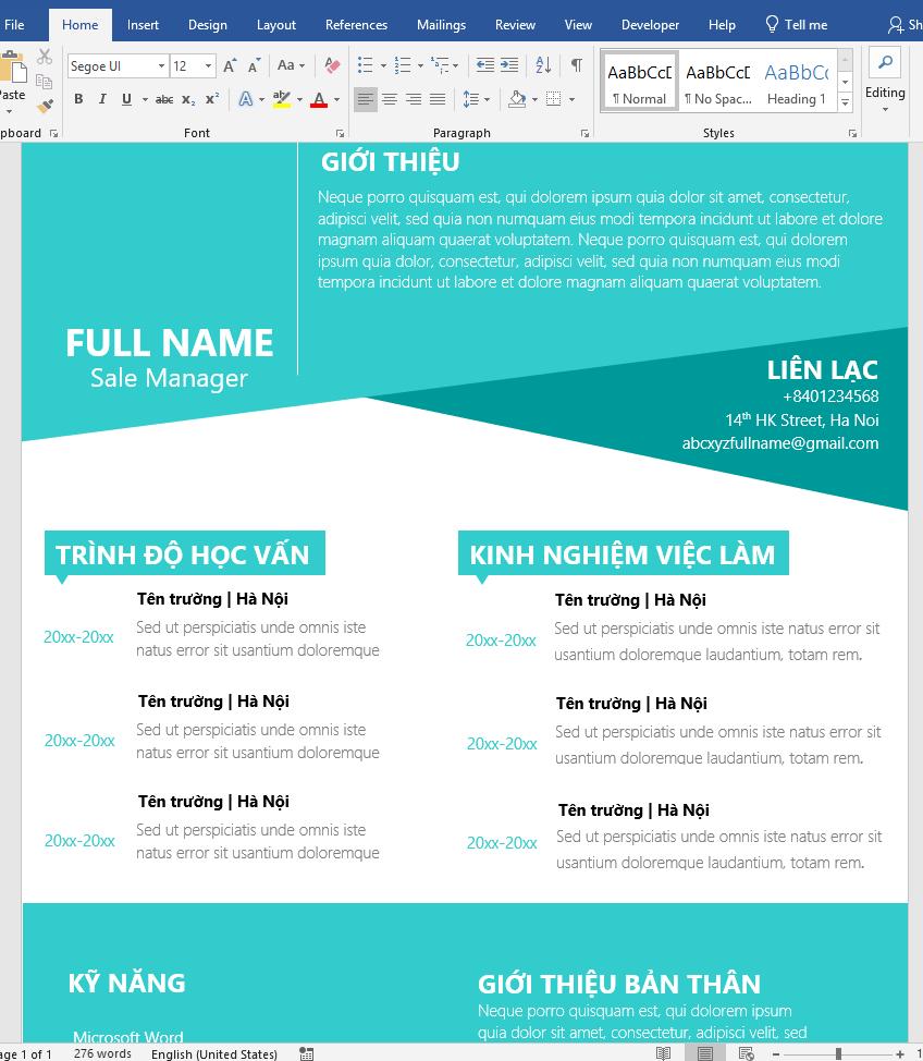 mẫu 3 CV xin việc file Word