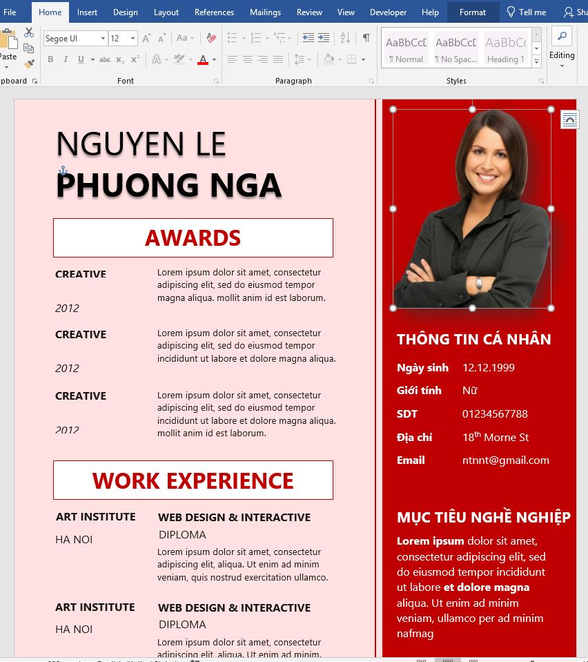 mẫu 5 CV xin việc file Word