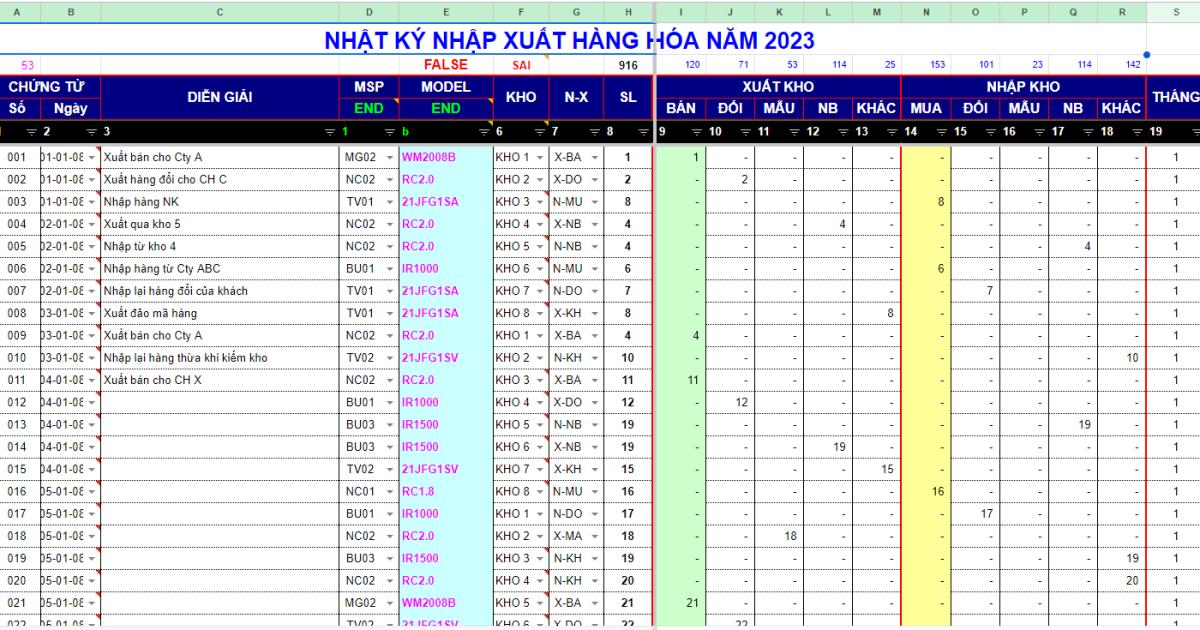 mẫu file nhập xuất kho bằng Excel