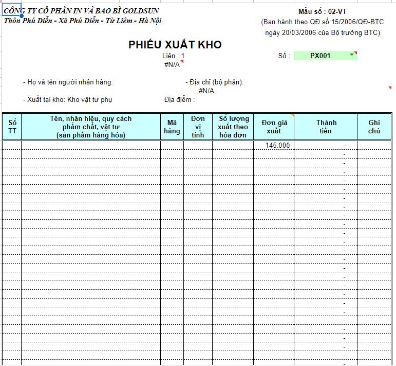 mẫu file nhập xuất kho bằng Excel