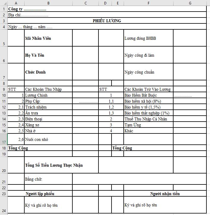 Tải mẫu phiếu lương số 1