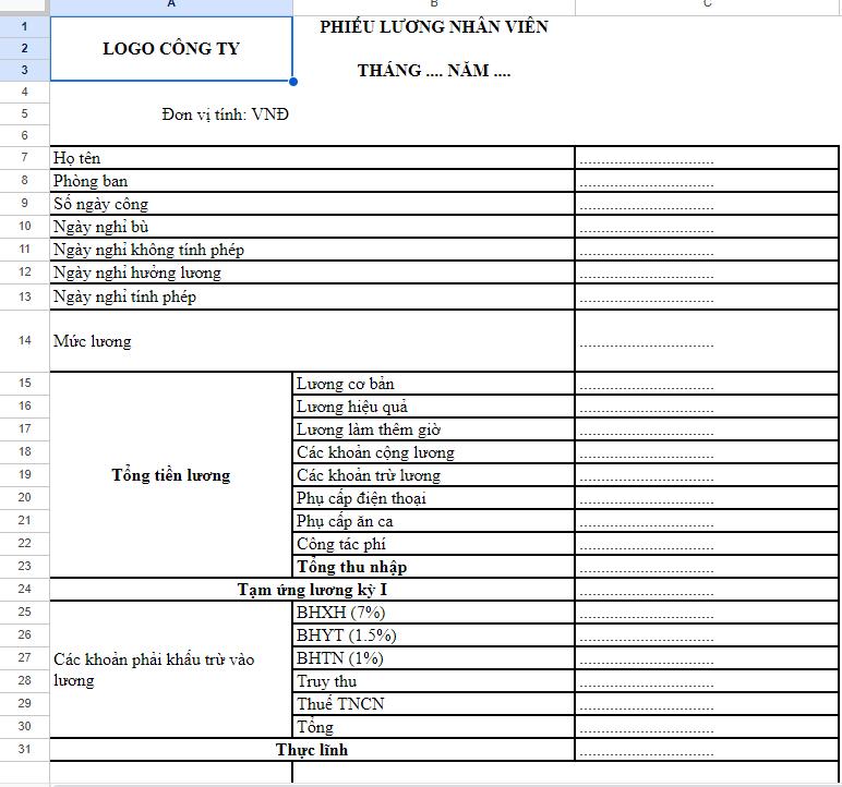 Tải mẫu phiếu lương số 2