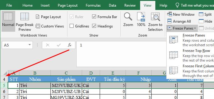 Cách tránh Excel cố định dòng, cột khác với mong đợi 2