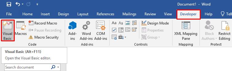 Thêm tab Developer vào thanh công cụ ribbon của Word
