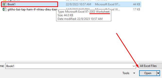 Mở tệp XLS muốn chuyển sang XLSX
