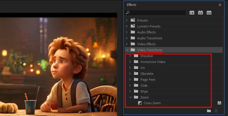 Cách thêm hiệu ứng chuyển cảnh cho video trong Adobe Premiere 4