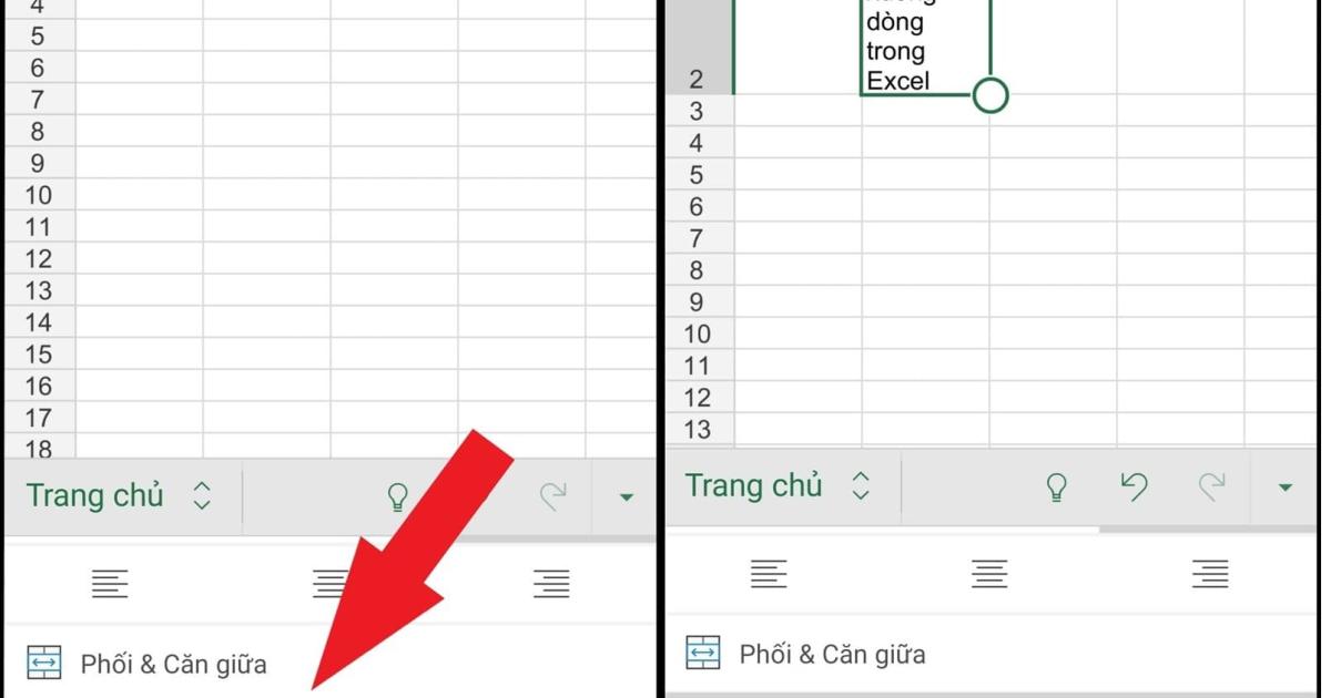 Ngắt dòng trong Excel trên điện thoại