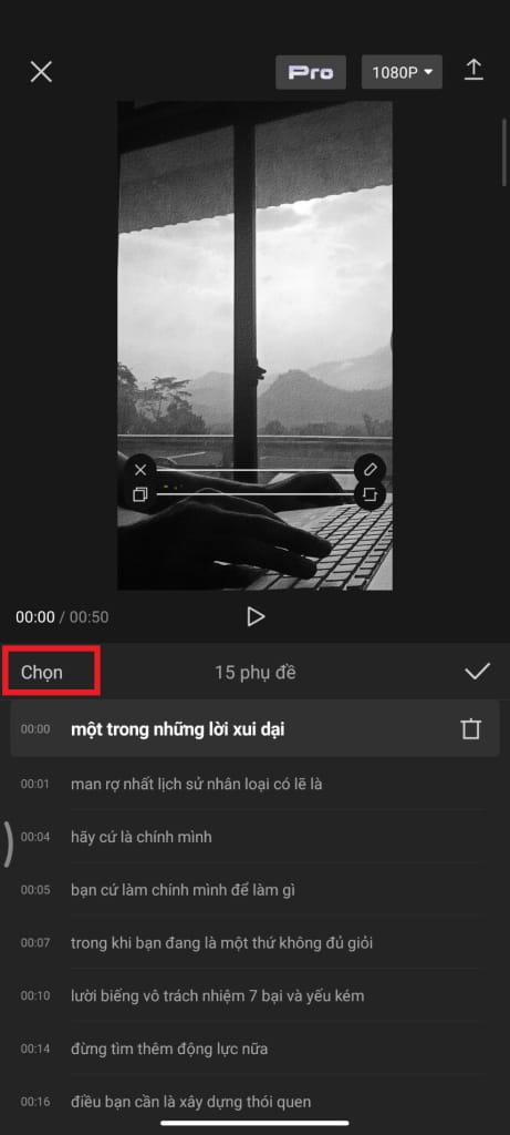 Nhấn chọn để chọn các phụ đề cần sửa