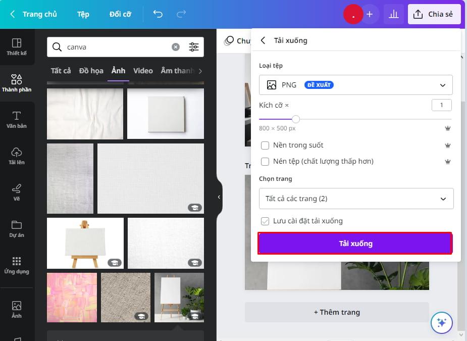 Nhấn nút Tải xuống để lưu ảnh trên Canva về thiết bị
