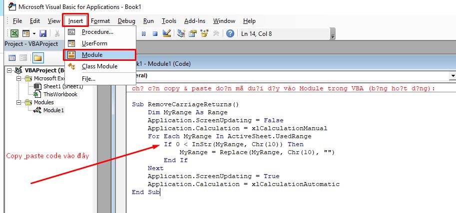 Nhập code vào VBA