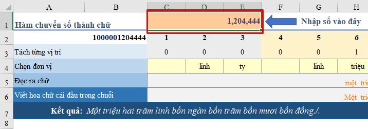 Nhập số cần đổi số thành chữ trong sheet cách viết số tiền bằng chữ