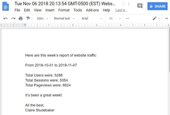 Nhập dữ liệu Google Analytics vào tài liệu để tạo báo cáo trong Google Docs 3