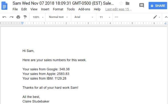 Liên kết tới Google Sheets để đưa dữ liệu tự động vào Google Docs 3