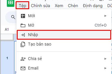 Nhập tệp mới lên google sheets