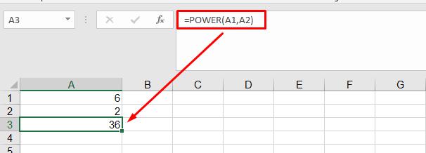 Sử dụng hàm POWER để tính bình phương 2