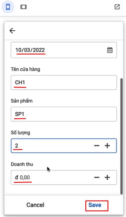 Nhập thử thông tin vào ứng dụng