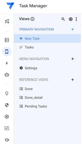 Phần điều hướng bên trái của trình chỉnh sửa