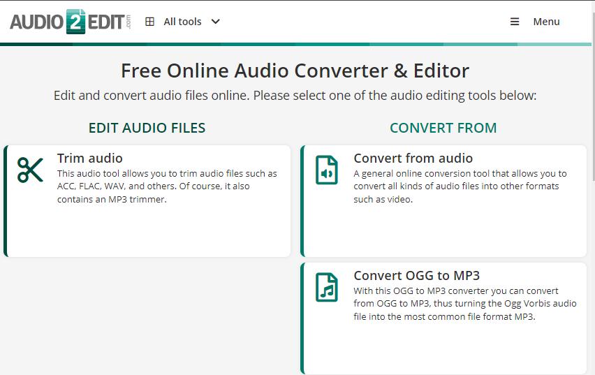 phần mềm chỉnh sửa âm thanh online Audio2edit.com
