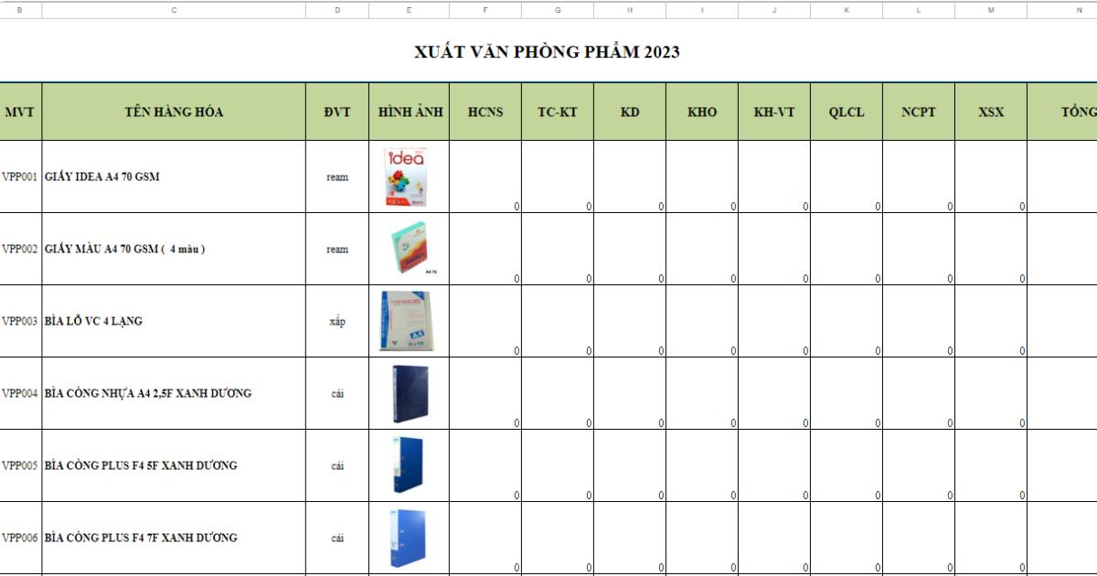 Phiếu xuất VPP dành cho công ty