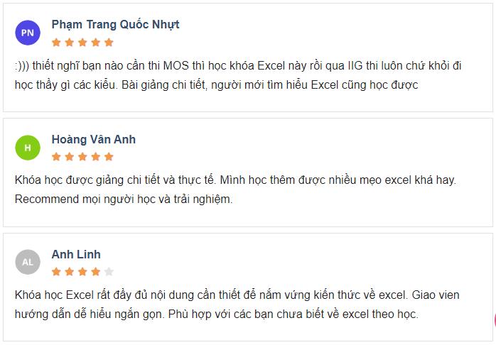 Một số review của học viên khóa Tuyệt đỉnh Excel trên Gitiho