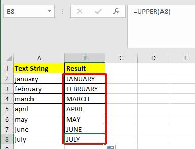 Sap chép công thức hàm upper xuống các ô còn lại