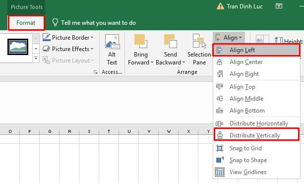 Điều chỉnh vị trí ảnh vừa ô Excel