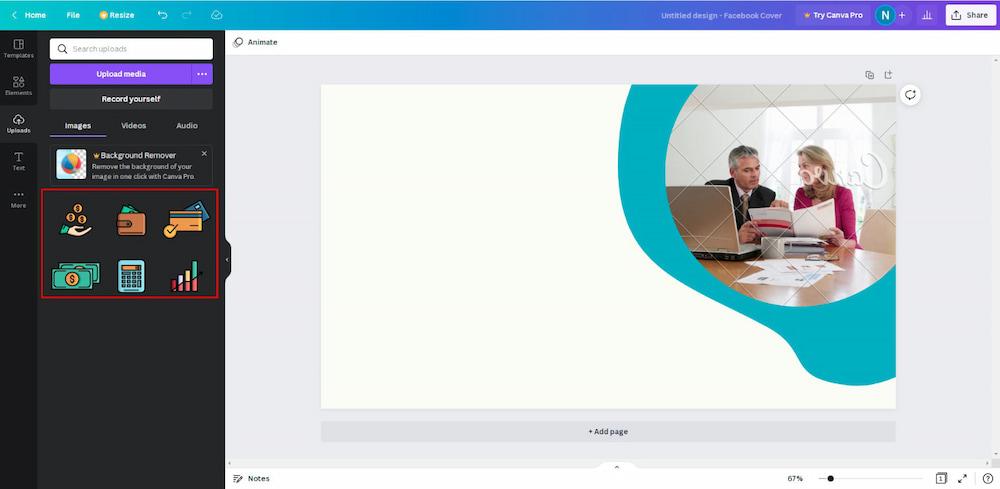 Sử dụng các biểu tượng đã tải lên trong Canva