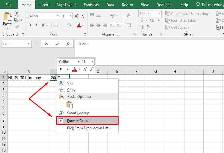 Sử dụng công cụ Format Cells bước 1