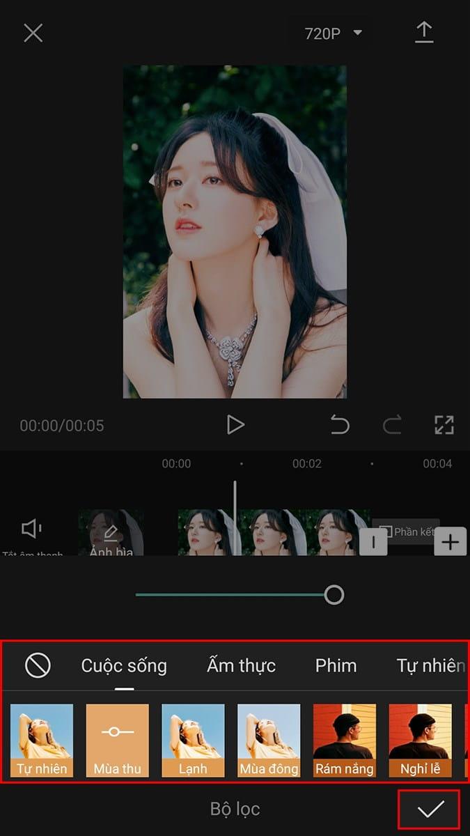 Sử dụng tùy chọn Bộ lọc trên Capcut