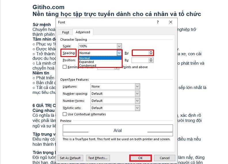Sửa lỗi khoảng cách chữ trong word 2007, 2010, 2013, 2016, 2019 bước  2, 3