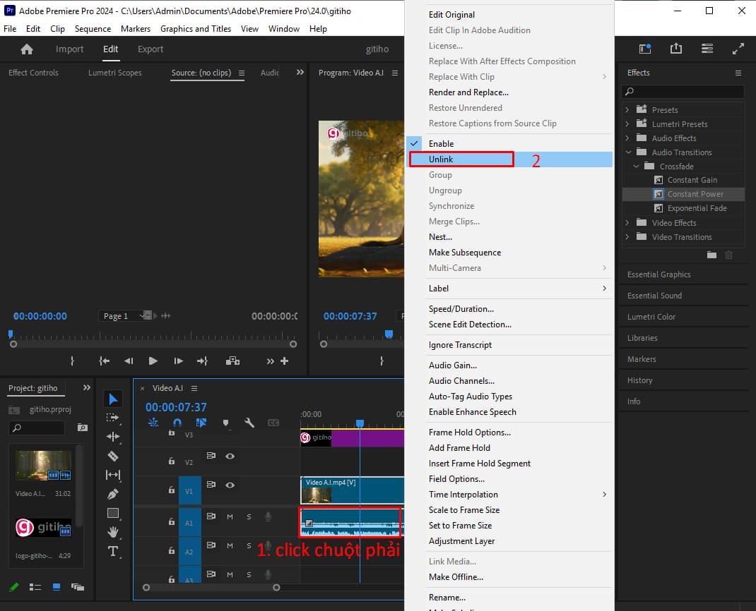 Tách đường âm và đường hình riêng biệt trong Adobe Premiere 1