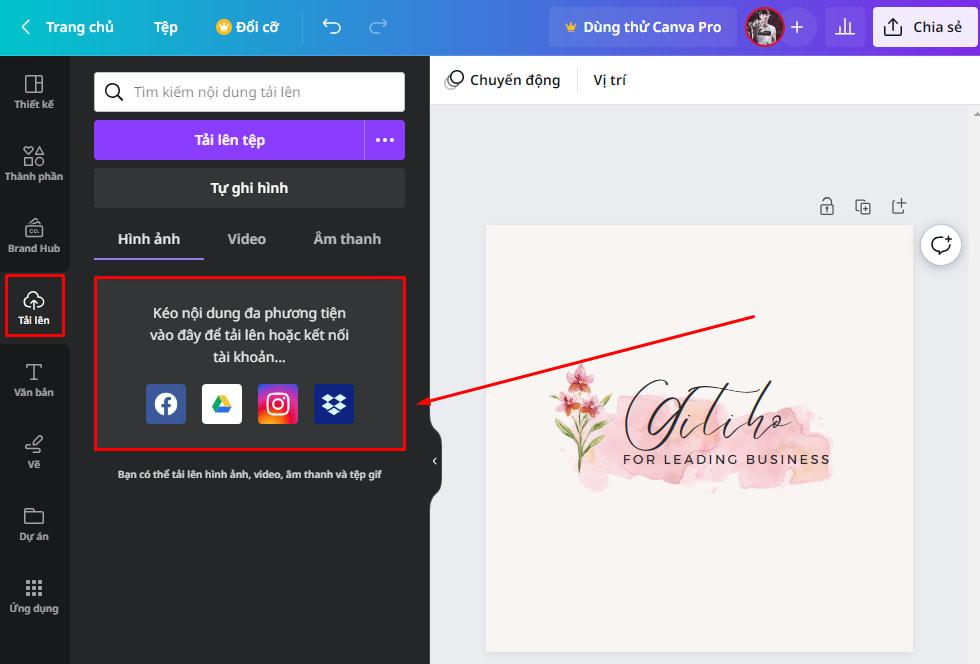 Tải ảnh lên Canva