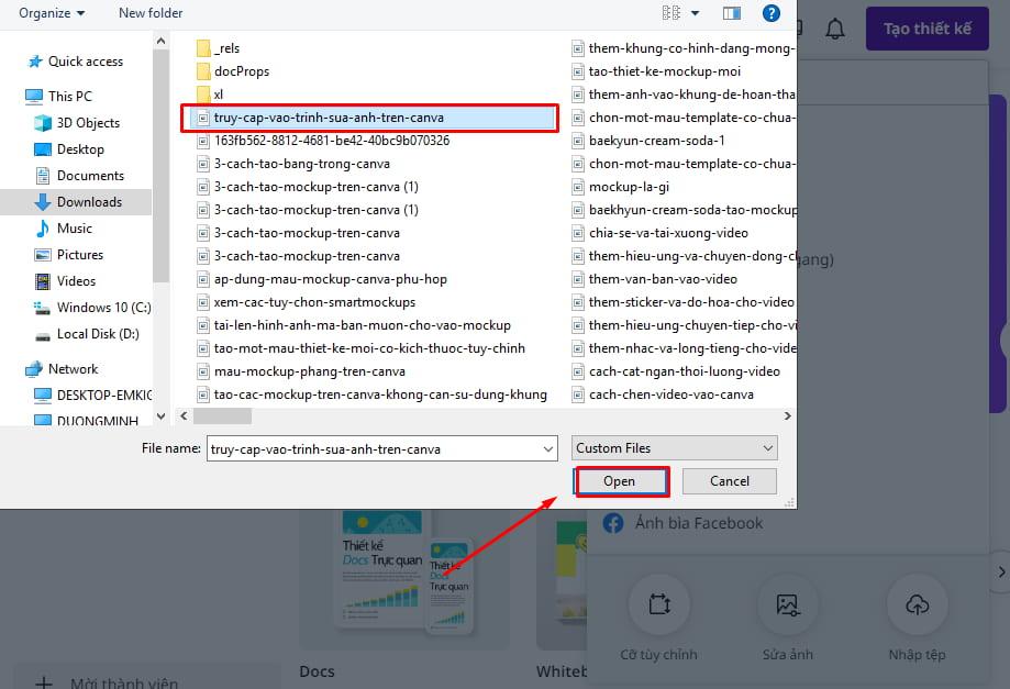 Tải bức ảnh cần tách nền lên Canva