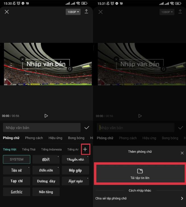 Tải font chữ đã giải nén lên Capcut