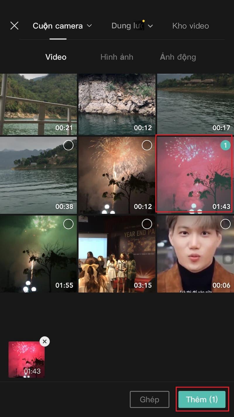Tải video cần ghép lên capcut
