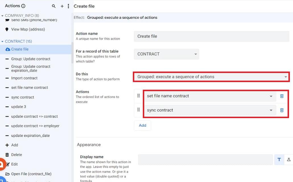 Gộp hai action trong Appsheet