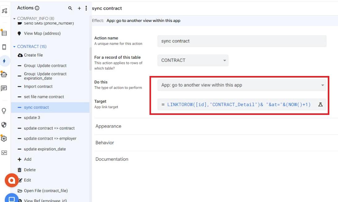 Tạo action sync trong Appsheet