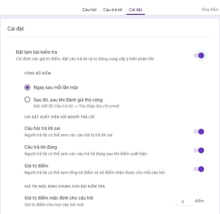 Cách tạo các Bài kiểm tra (Quiz) trong Google Form