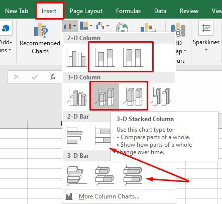 cách vẽ biểu đồ cột chồng ở một số phiên bản Excel khác