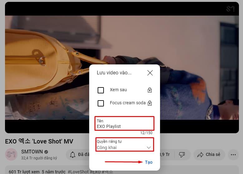 Tạo danh sách phát youtube trên máy tính 3