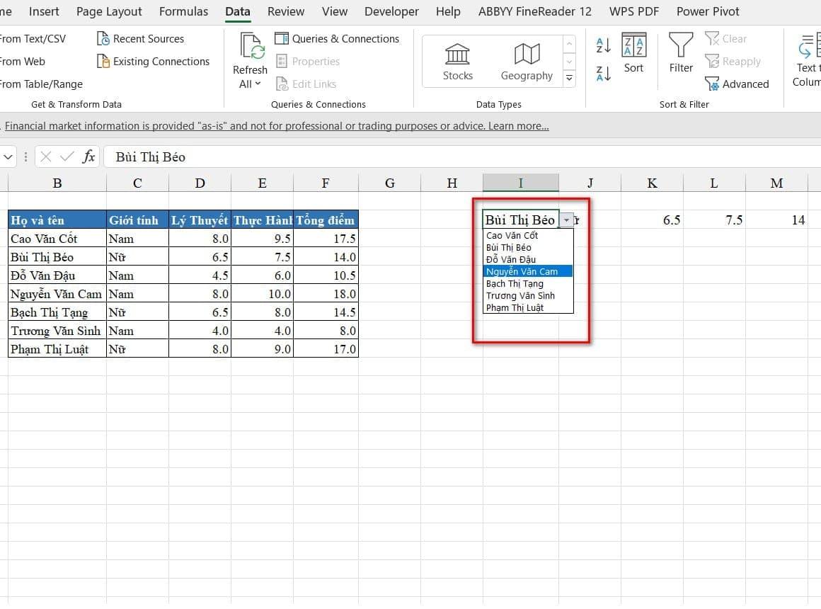 Tạo danh sách thả xuống Drop list