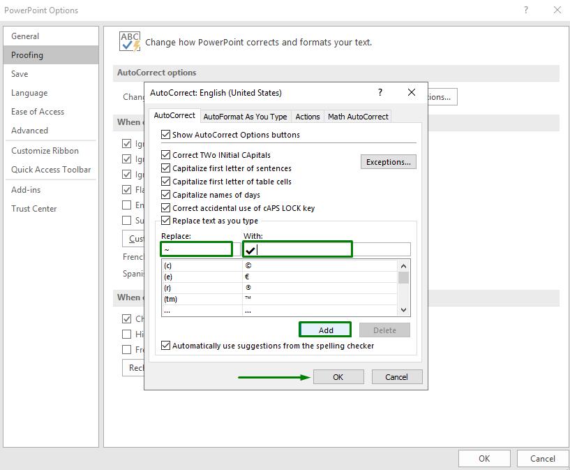 Tạo dấu tích trên Powerpoint bằng AutoCorrect Options 3