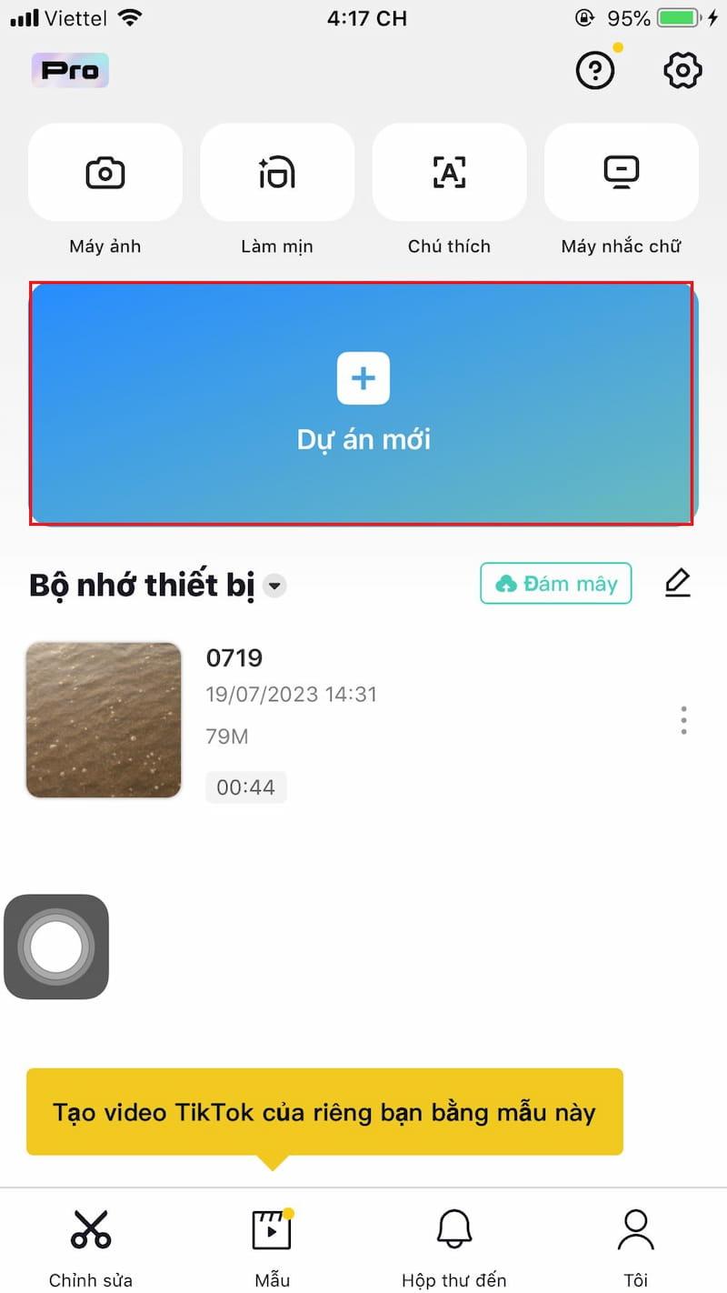 Tạo Dự án mới trên Capcut