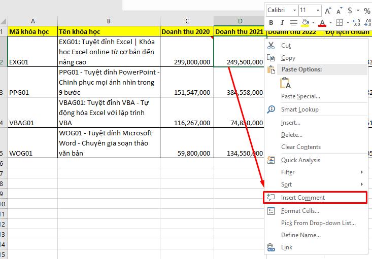 tạo ghi chú bằng chuột