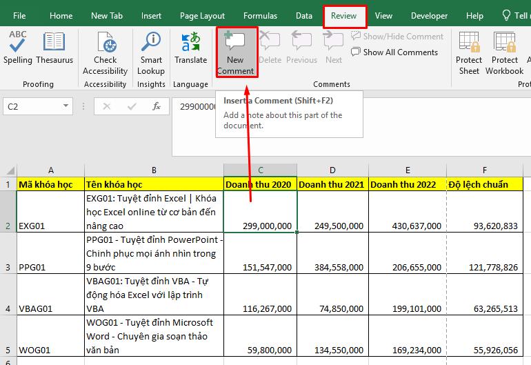 Tạo ghi chú mới bằng thanh review