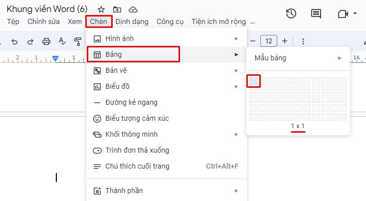 Tạo khung bìa trong Google docs bằng cách chèn bảng 1