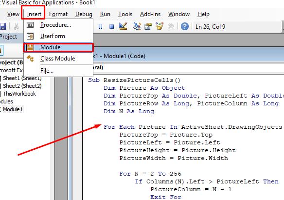 Tạo module mới và chèn mã macro